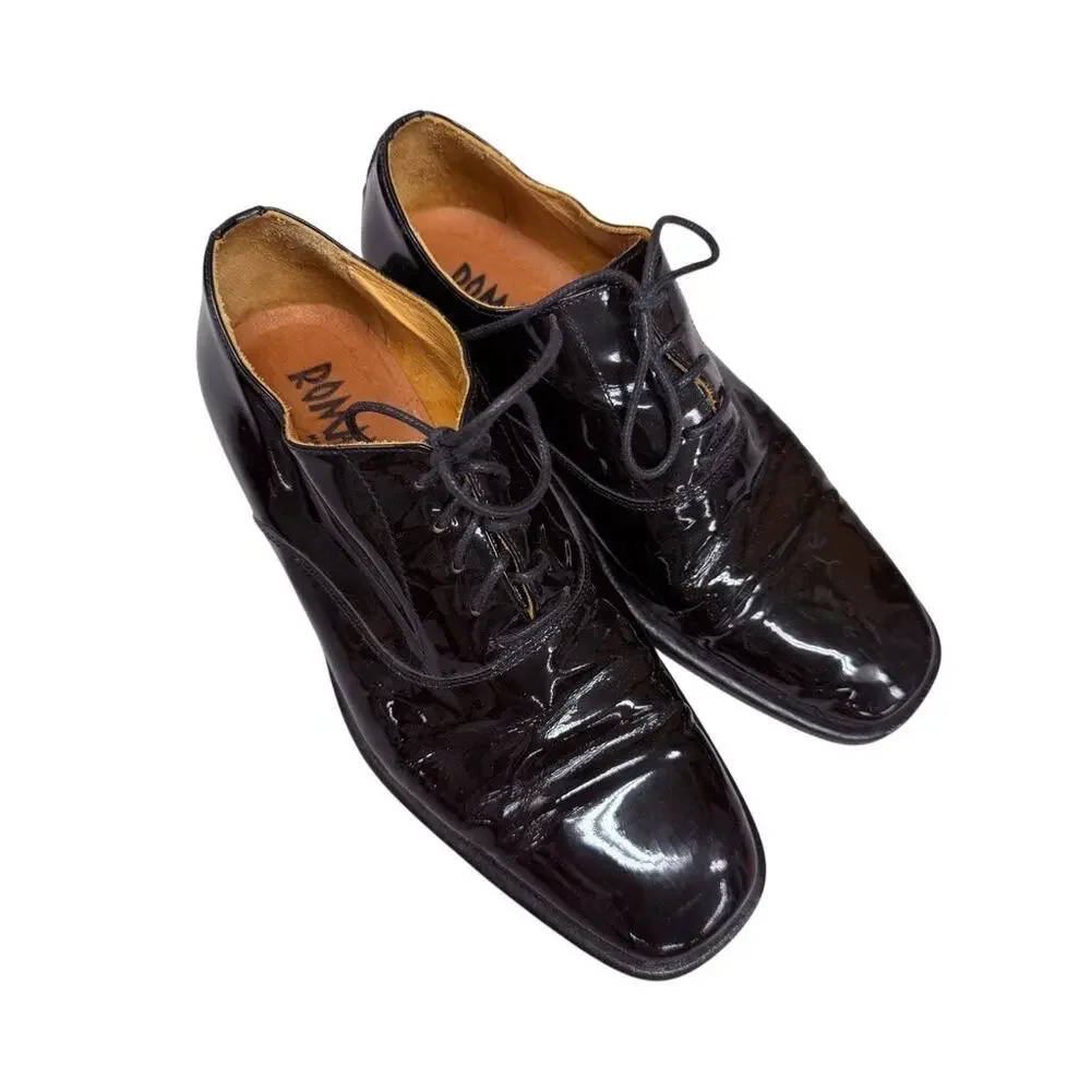 Romano Italy Black Patent Leather Oxford Lace Up Shoes Mens 8.5 Handmade
